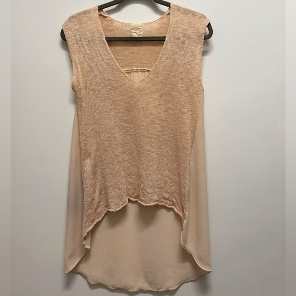Loft 82 (OAK + FORT) Ballet Pink Hi-Lo Knit and Sheer Sleeveless Top - Picture 1 of 4